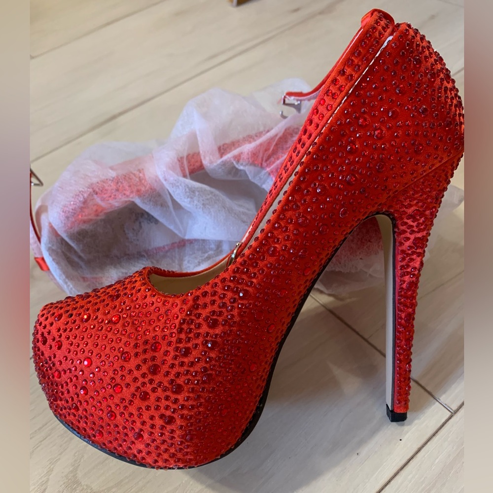 Red Diamanté Platform Stiletto Heels